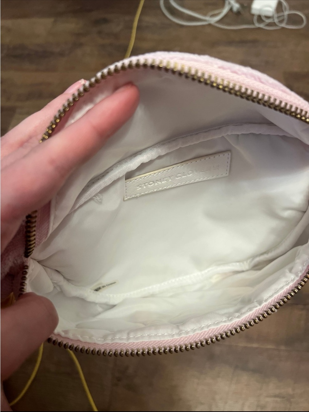 Stoney Clover Lane Terry Pink & Cream Shell Embroidered Fanny Pack - Picture 4 of 6